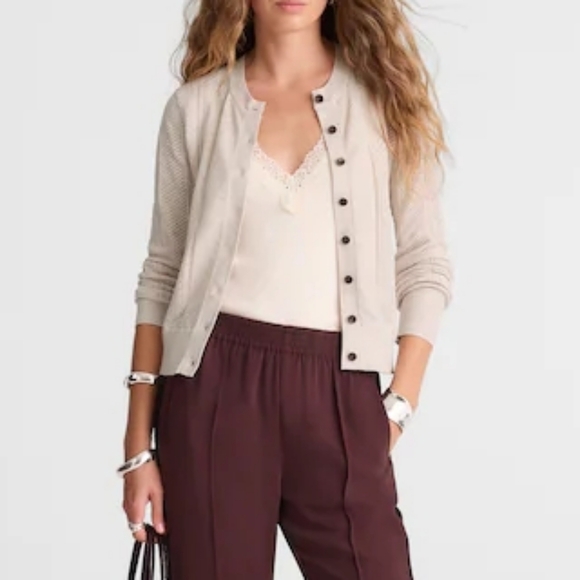 Madewell Signature Knit Pointelle Cardigan S Heather Gray Oat NX204 Coquette - Picture 2 of 12